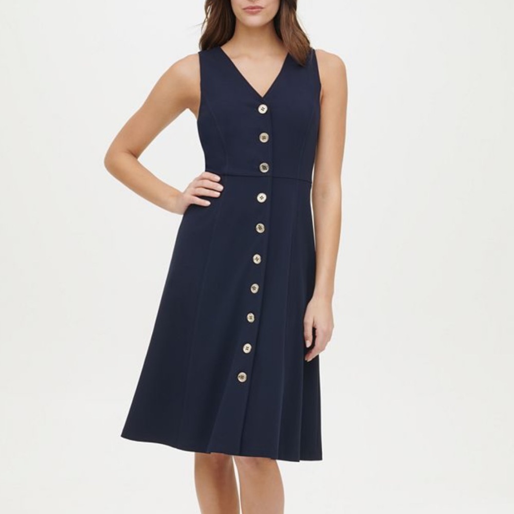 Tommy Hilfiger Sleeveless Scuba Crepe Button Front Dress